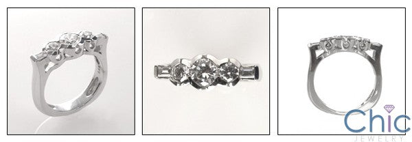 Round Baguettes Euro Shank Channel Set Cubic Zirconia 14K White Gold Ring