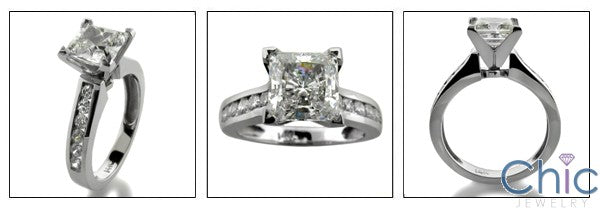 Engagement 1.5 Princess Center Cathedral Cubic Zirconia Ring with Side Round Channel CZ 14K W Gold