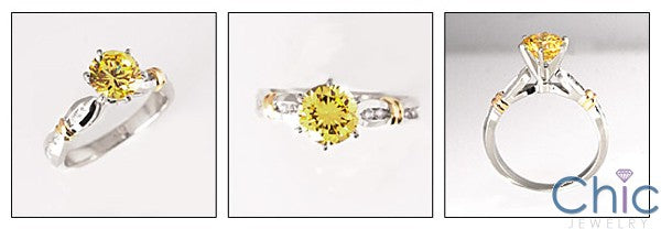 Yellow Canary Round Cubic Zirconia Engagement Ring Yellow Gold Bars 14K White Gold