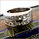 Mens Channel Band  2.5 TCW Princess Two Rows Cubic Zirconia 14k White Gold Wedding Ring