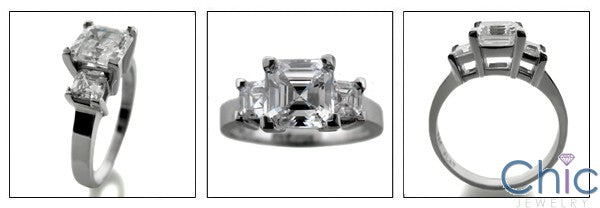 3 Stone 1.5 Asscher .50 Asscher Cubic Zirconia Cz Ring