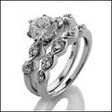 Matching Set Round 1 Ct Center Pave set Cubic Zirconia Cz Ring