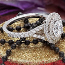 Engagement 1 Ct Round Center Tyffany Soleste Style Cubic Zirconia Halo Pave 14K White Gold Ring