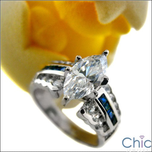 Engagement 2.5 Marquise Center Sapphire Channel Cubic Zirconia Cz Ring