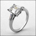 2.25 Emerald Cut Cubic Zirconia With Baguettes in Channel 14k White Gold Ring