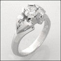 Round Cubic Zirconia Anniversary .75 Carat Engagement Ring 14K White Gold