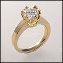 Solitaire Cubic Zirconia 1.25 Brilliant Crown Prongs Ring 14K Yellow Gold