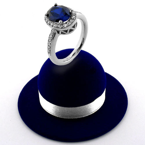 Engagement 2.5 Oval Royal Sapphire Halo Pave Cubic Zirconia Cz Ring