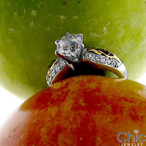 Engagement Brilliant 1 Ct wuth Two Tone Inlay Cubic Zirconia Cz Ring