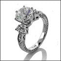 Engagement 2 Ct Round Center engraved Shank Cubic Zirconia Cz Ring
