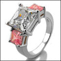 3 Stone Princess Pink Cubic Zirconia Cz Ring