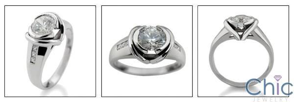 1 Ct Round Half Bezel Cubic Zirconia 14k White Gold Engagement Ring
