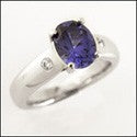 Solitaire 2.5 Oval Sapphire Tiffany Lucida Style Cubic Zirconia 14K White Gold Ring