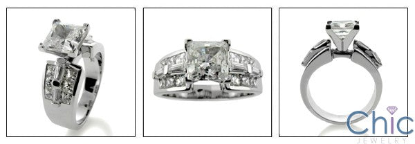 Engagement Princess 2 Ct Center Wide Channel Set Shank Cubic Zirconia 14K Gold  Ring