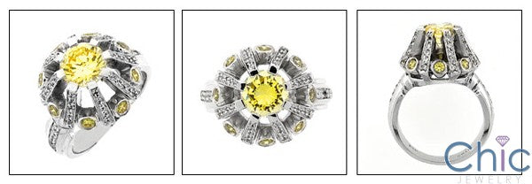 Estate ArT Deco Style Round canary Cubic Zirconia Cz Ring
