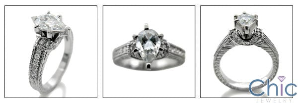 Engagement 1 Ct Pear Center Engraved Shank Cubic Zirconia Cz Ring