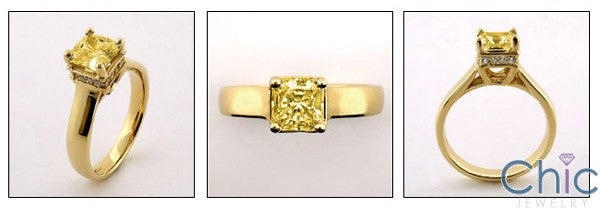 Engagement 1 Ct . Yellow Color Princess Cubic Zirconia Cz Ring