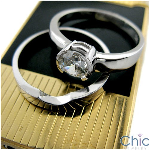 Matching Set Round 1 Ct Half Bezel Fitted Cubic Zirconia Cz Ring