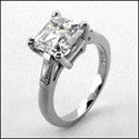 Engagement 1.5 Asscher Ct Channel Set Baguettes Sides Cubic Zirconia 14K WhIte Gold Ring
