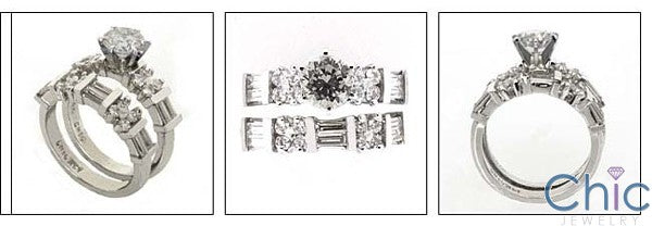 Matching Set Round Center Baguette Channel Fitted Cubic Zirconia Cz Ring