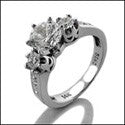 Anniversary Round Cubic Zirconia Center 1 Carat 6 Prong channel Sides Cz 14K W Gold Ring