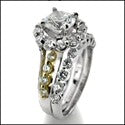 Matching Set 1 Ct Round Center Two Tone Gold Cubic Zirconia Engagement Ring with Band