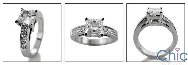 CZ Princess Center 1 Carat Cubic Zirconia Round Sides Stone 14k White Gold Engagement Ring