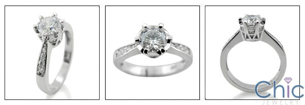 Engagement 0.75 Round Crown Prongs Pave Cubic Zirconia Cz 14K White Gold Ring