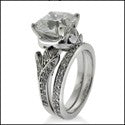 Heart Holding Hands Asscher 2.5 Carat Cubic Zirconia Ring With a Band in Pave 14K White Gold