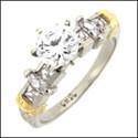 1 Carat Round Cubic Zirconia Engagement Ring 14K Gold Two Tone Bars
