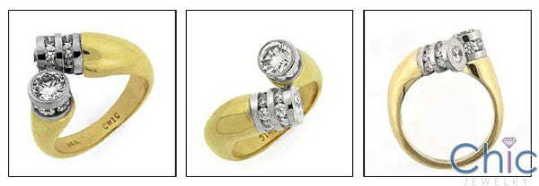 Fine Jewelry Two tone Tubular Ring Cubic Zirconia Cz Ring