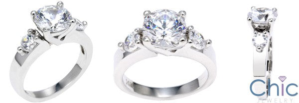Engagement Custom Made 2 Ct Round Center 3 Stone Cubic Zirconia Cz Ring