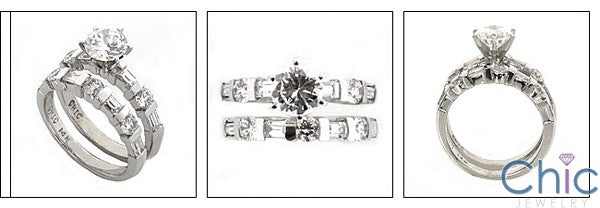 Matching Set 2.1 TCW Round Center Channel Baguettes Cubic Zirconia Cz Ring