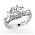 Engagement Ring Cubic Zirconia 2 Carat Radiant With Baguettes 14k White Gold