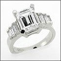 HIgh Quality Cubic Zirconia Emerald Cut 3 Carat Channel Baguettes Ring 14K White Gold