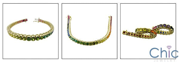 Rainbow Color Round Half Channel Cubic Zirconia CZ Bracelet