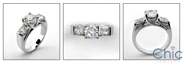 3 Stone 1 Ct Round Center Channel Princess Cubic Zirconia Cz Ring