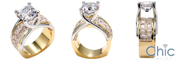 Engagement 2.5 Ct Asscher Two Tone Invisible Set Princess Cubic Zirconia Cz Ring