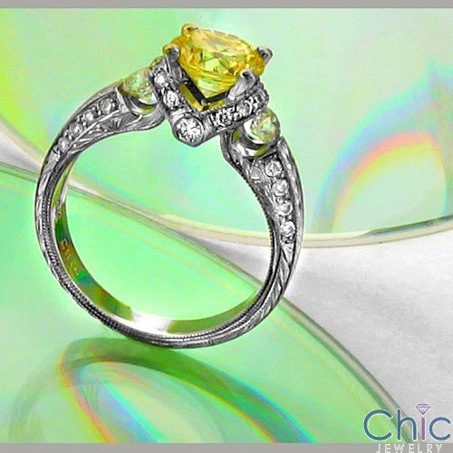 Engagement 2 Ct Yellow Round Center HCt Engraved Shank Cubic Zirconia Cz Ring