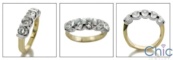 Anniversary Two Tone Channel 5 Round Stone Cubic Zirconia Cz Ring
