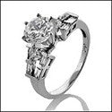 Engagement Round 1 Ct Center Baguettes Cubic Zirconia Cz Ring