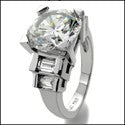 Round 4 Carat CZ Center Channel Baguettes 14k White Gold Engagament Ring