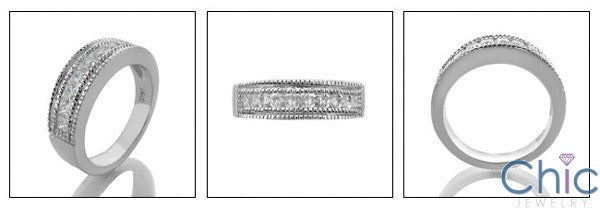 Cubic Zirconia Wedding Band 1.25 Total carat Princess Channel Serrated Edge 14k White Gold Band