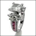 2 Carat Cubic Zirconia Princess Center Ruby Channel Sides Cz 14K White Gold Ring