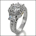 Radiant .75 Center CZ Stone Pave Channel Set 14K White Gold Cubic Zirconia Engagement Ring