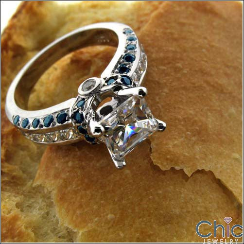Engagement 1 Carat Cubic Zirconia Princess Center Channel Sides Sapphire Pave 14K White Gold Ring