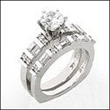 Matching Set Round Center Baguettes 1.4 Ct Euro Shank Cubic Zirconia Cz Ring