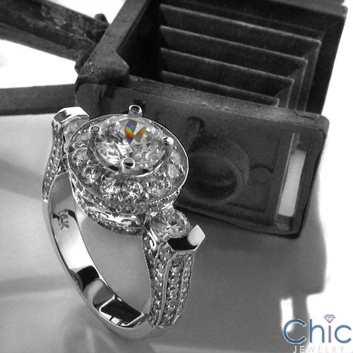 Engagement Round 1 Ct Center In Halo Pave Cubic Zirconia Cz Ring