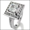 Cubic Zirconia .75 Princess In Channeled Halo Cz 14k White Gold Engagement Ring