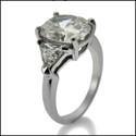 4 Carat Oval and Trillion Cubic Zirconia 3 Stone Platinum Engagement Ring